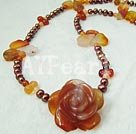 Discount pearl and agate flower necklace