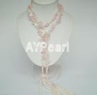 Discount fashion pearl and rose quartz necklace