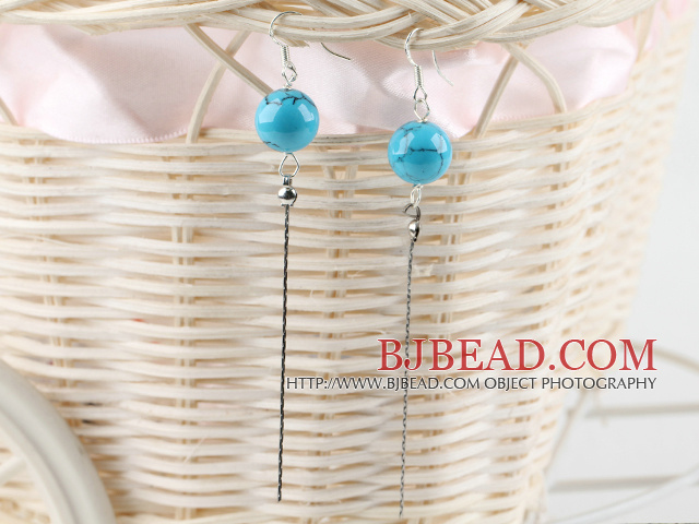 lovely long style 12mm turquoise ball earrings