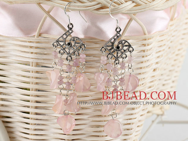 chandelier shape favourite vintage style pink agate earrings