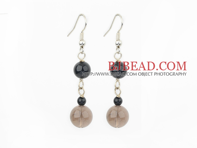 black agate and smoky quartz dangle earrings