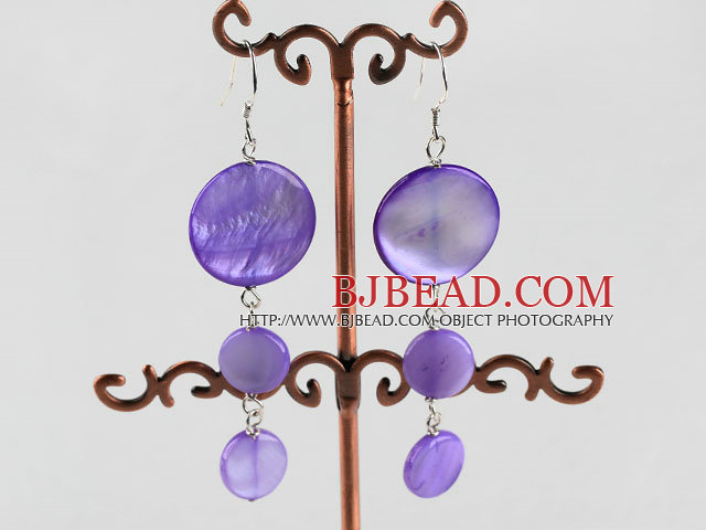 cute style purple disc shape shell earrings