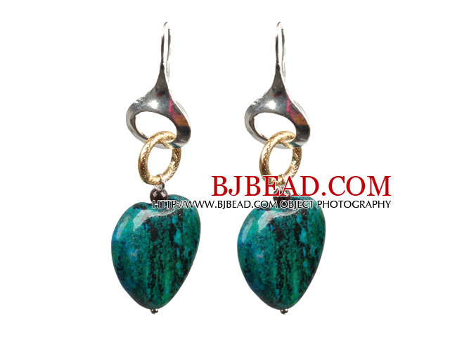 Simple Fashion Heart Shape Phoenix Stone Dangle Earrings With Golden Loop