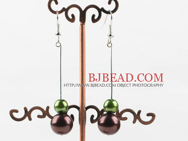 dangling green and brown acrylic ball earrings
