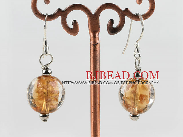 lovely round shape yellow colored glaze earrings