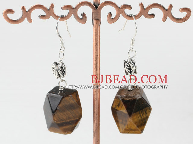 chunky tiger eyes earrings with leaf charm