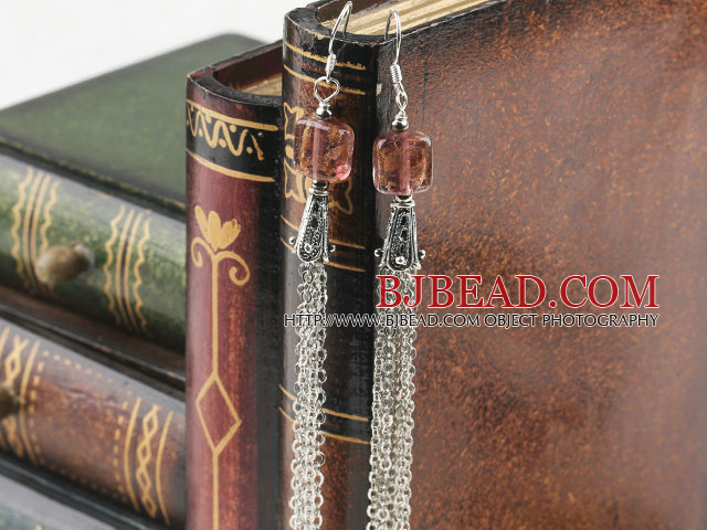 dangling red colored glaze earrings