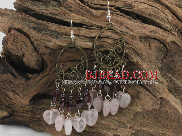 rose quartz and garnet vintage earrings