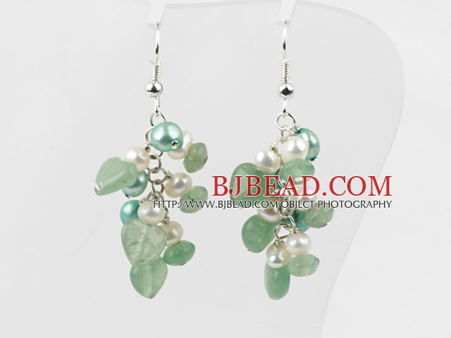 Freshwater Pearl and Aventurine Cluster Earrings