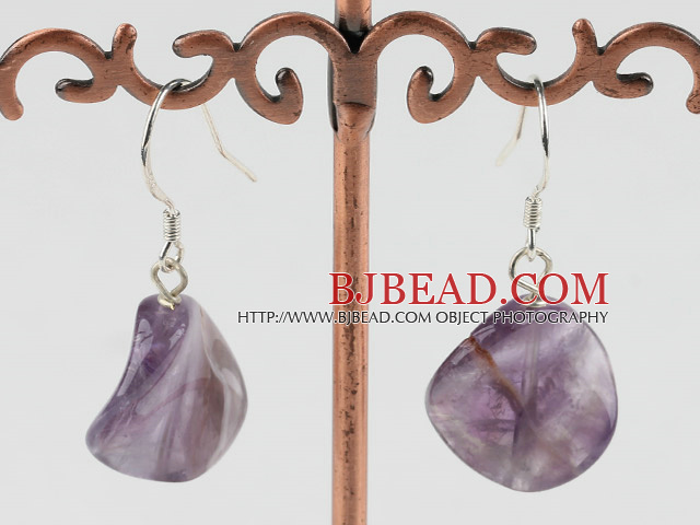 waved natural amethyst earring