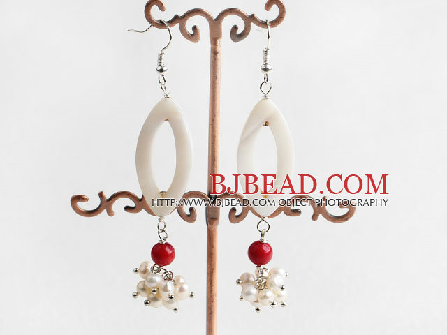 white pearl and shell coral earrings