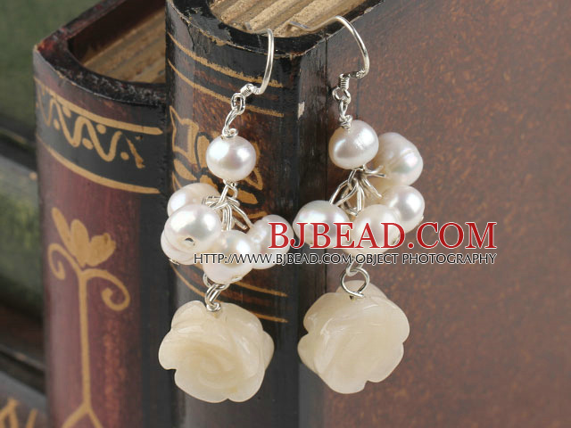 pearl and yellow jade earrings