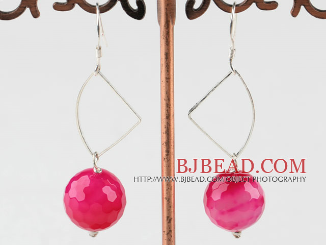 faceted 14mm round pink agate earrings
