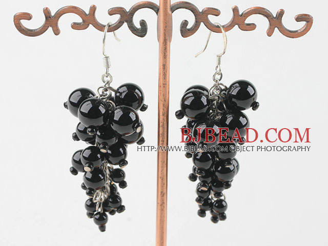 cluster style black agate earrings