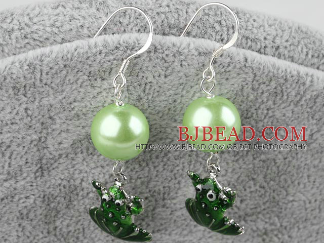 acrylic pearl and green frog earrigns