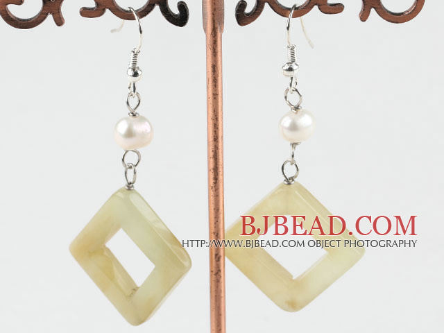 white pearl and three color jade earrings