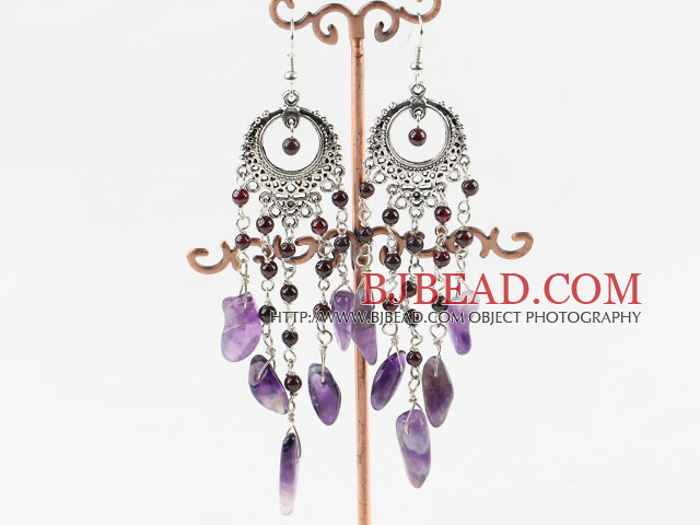 natural amethyst and garnet earrings