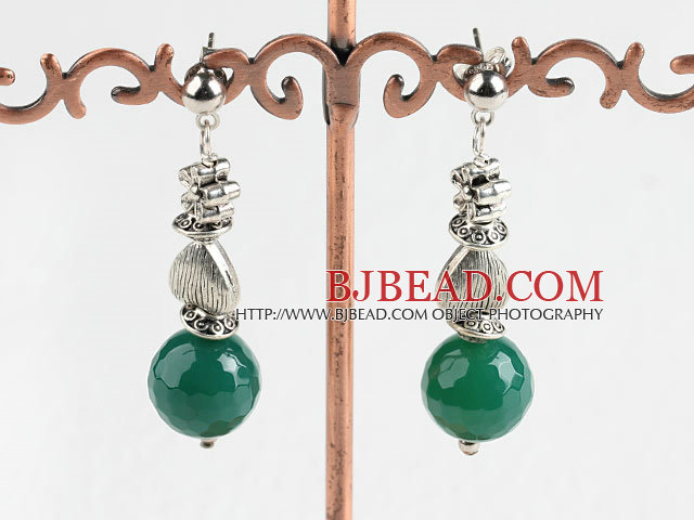 faceted green agate ball earrings