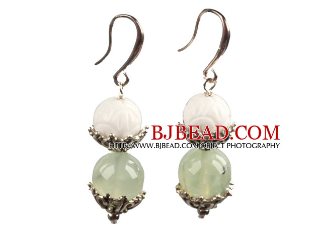 Classic Simple Style White Sea Shell Prehnite Bead Dangle Earrings 