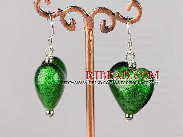 green colored glaze heart earrings