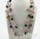 Long Style Smoky Quartz and Gray Agate Necklace