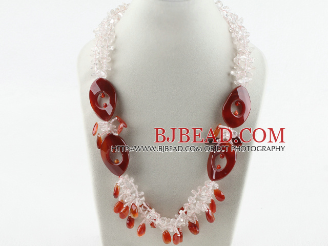 New Design White Crystal and Red Agate Necklace