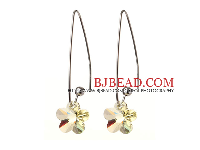 2014 Summer New Design Small Wintersweet Flower Shape Clear Yellow Austrian Crystal Earrings With Long Hook