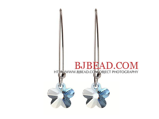 2014 Summer New Design Small Wintersweet Flower Shape Celar Blue Austrian Crystal Earrings With Long Hook