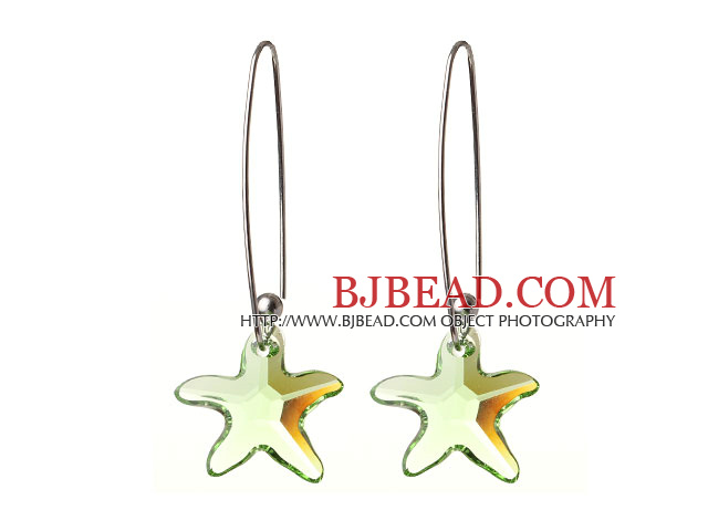 2014 Summer New Design Sea Star Shape Clear Green Austrian Crystal Earrings With Long Hook