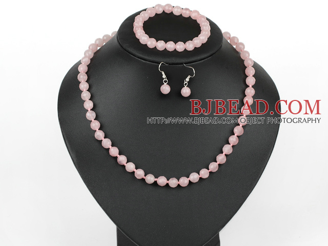 8mm faceted rose quartze ball necklace bracelet earrings set
