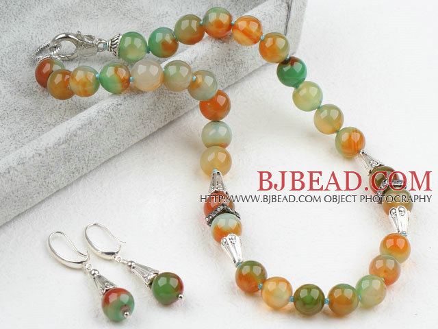 New Design Red Green Agate Spring Set (Necklace and Matched Earrings)