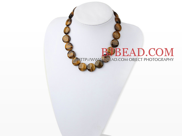 Single Strand Flat Round Tiger Eye Necklace