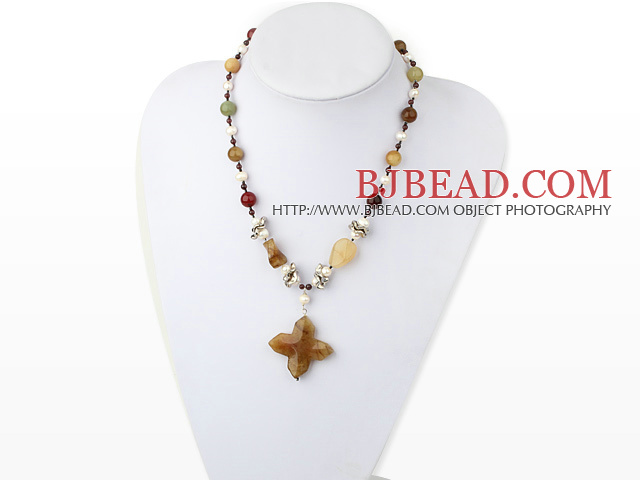 pearl three color jade necklace
