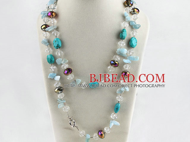 47.2 inches bright color crystal aquamarine and turquoise necklace
