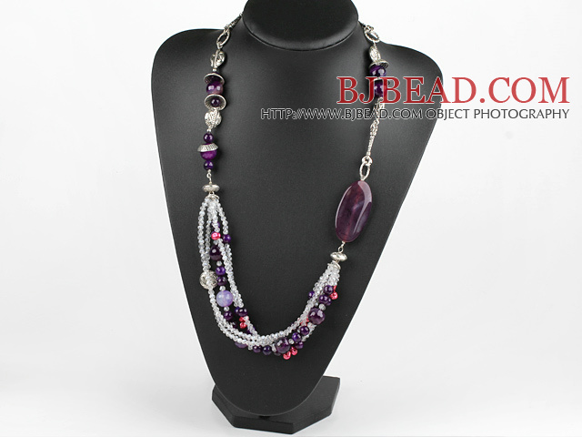 fashion purple agate and crystal necklace