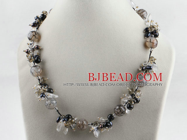 vogue jewelry pearl crystal and black agate necklace