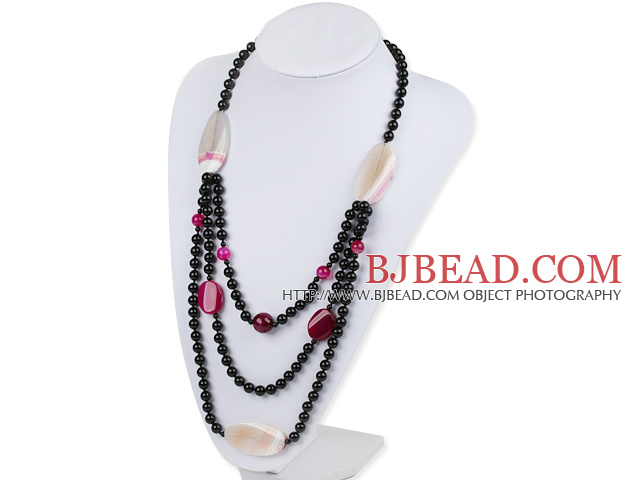new style multi strand pink and black agate neckalce
