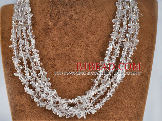 multi strand clear crystal chips beaded necklace with jade clasp