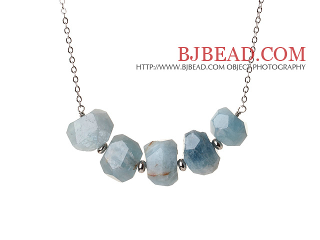 Cool Simple Style Irregular Shape Aquamarine Necklace with Alloyed Chain