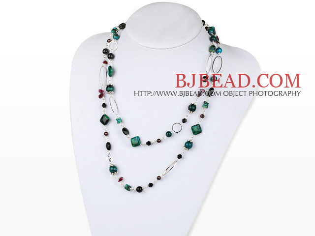 43.3 inches black agate phoenix and garnet necklace