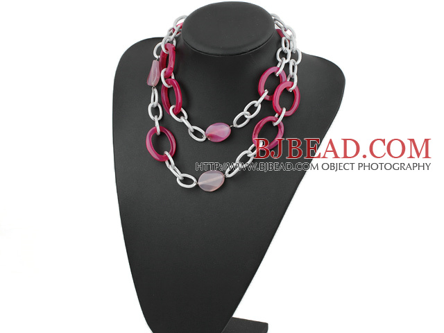 metal jewelry fashion long style pink agate necklace