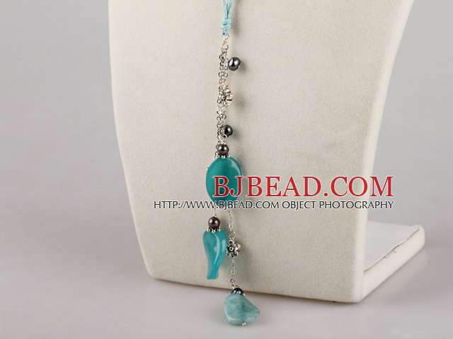 black pearl and blue jasper necklace with extendable chain