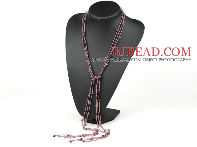 fashion long style multi strand natural amethyst y shape necklace