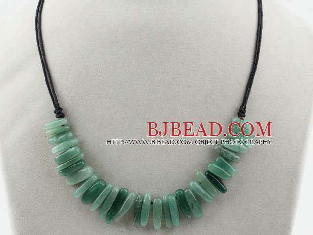 Simple Style Long Teeth Shape Aventurine Necklace with Black Thread