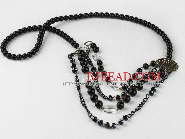 multi strand favourite black agate and clear crystal necklace