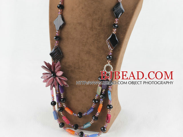 Amazing beautiful crystal and agate and shell flower party necklace