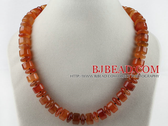 Single Strand Cylinder Shape Red Agate Necklace