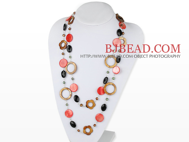 51.2 inches green pearl crystal and shell necklace