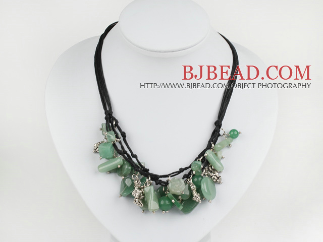 lovely aventurine heart and flower beads necklace  with extendable chain