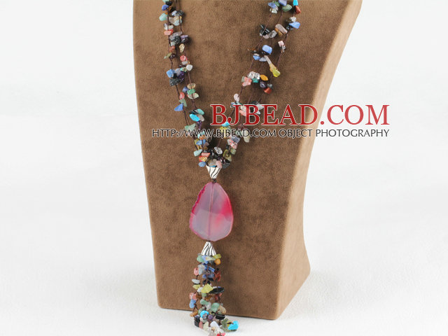 17.7 inches Y shape multi strand agate chips necklace